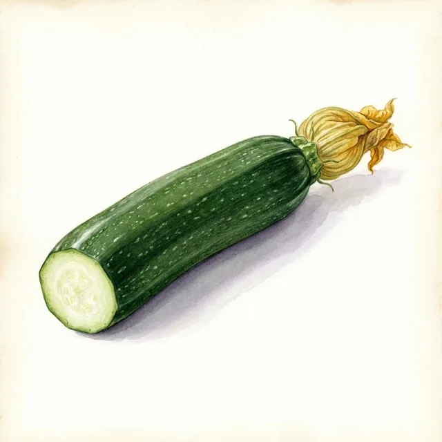 Courgette Verte de Milan, illustration botanique