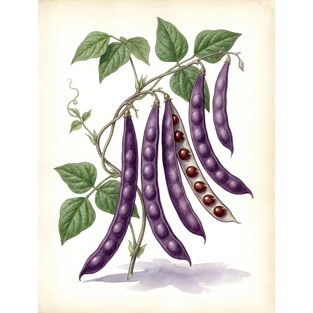 Aquarelle botanique Dolique ou Pois Cuir Ruby Moon