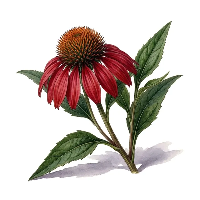 Echinacee Rose, illustration botanique