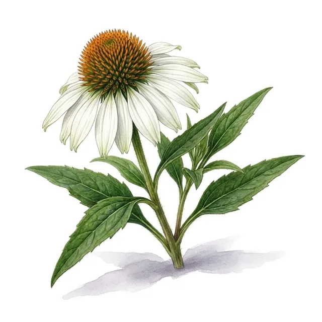 Echinacee White Swan, illustration botanique