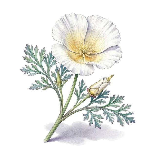 Eschscholtzia Blanc, illustration botanique