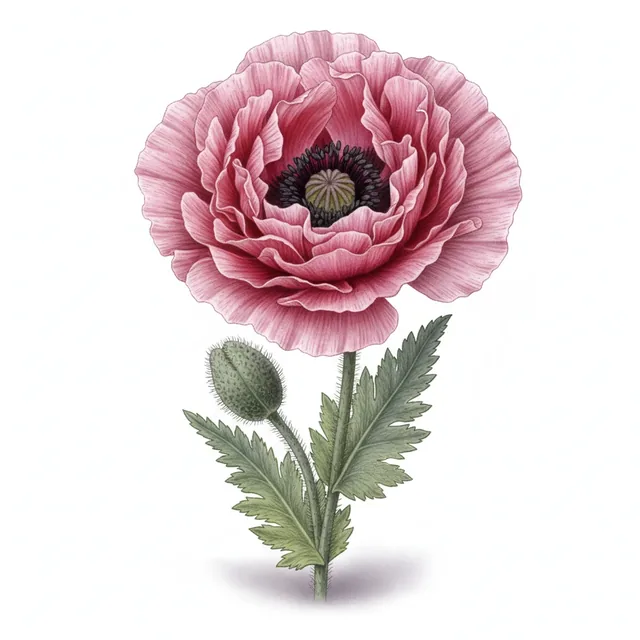 Fine Petal Pink Peony, illustration botanique