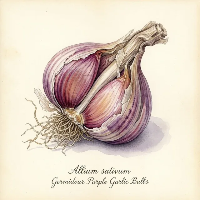Garlic bulbs Germidour Purple Garlic Bulbs 250 g AB - Allium sativum, illustration botanique