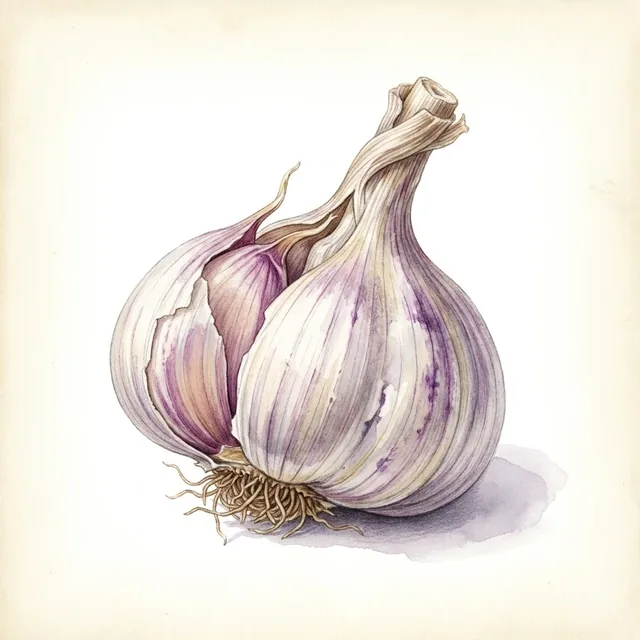 Garlic bulbs White Garlic Bulbs "Messidrome" AB - 250 g - Allium sativum, illustration botanique