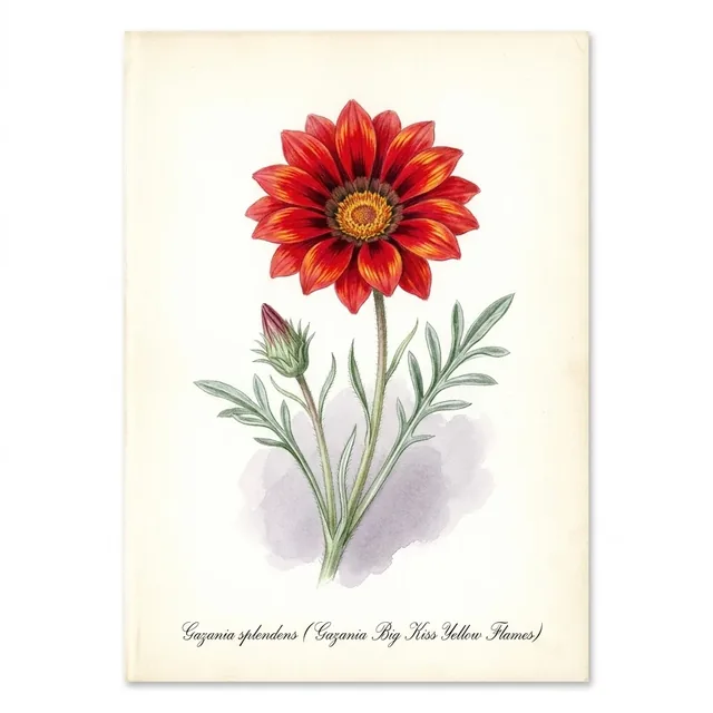 Gazania Big Kiss Yellow Flames, illustration botanique