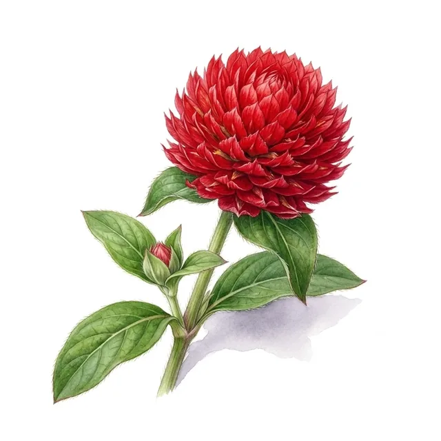 Gomphrena Strawberry Fields, illustration botanique