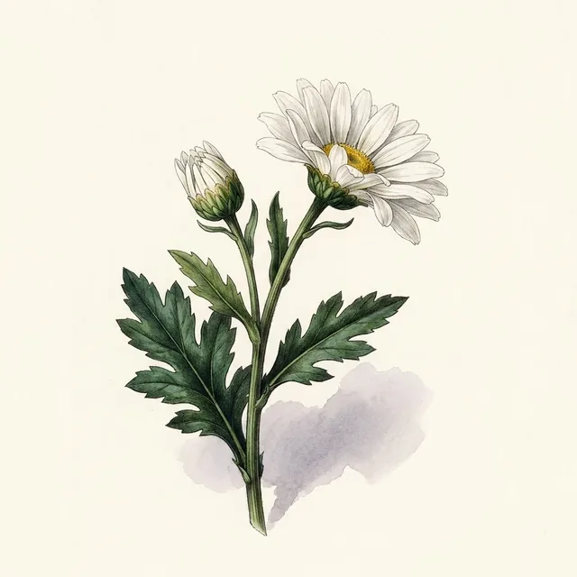 Grande Marguerite Blanche, illustration botanique