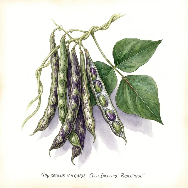Haricot A Rame A Ecosser Coco Bicolore Prolifique, illustration botanique