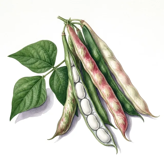 Haricot A Rame A Ecosser Soissons Blanc, illustration botanique