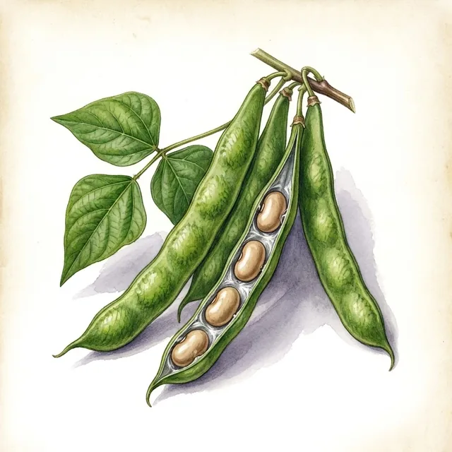 Haricot A Rame Mangetout Crochu Des Cevennes, illustration botanique