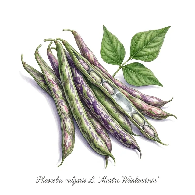 Haricot A Rame Mangetout Marbre Weinlanderin, illustration botanique