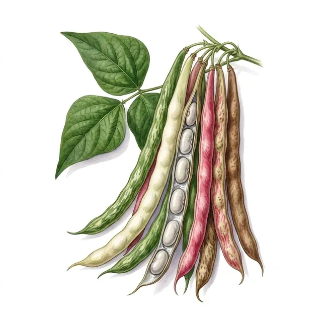 Haricot A Rame Mangetout Plat Zebre Vagem Rajada, illustration botanique