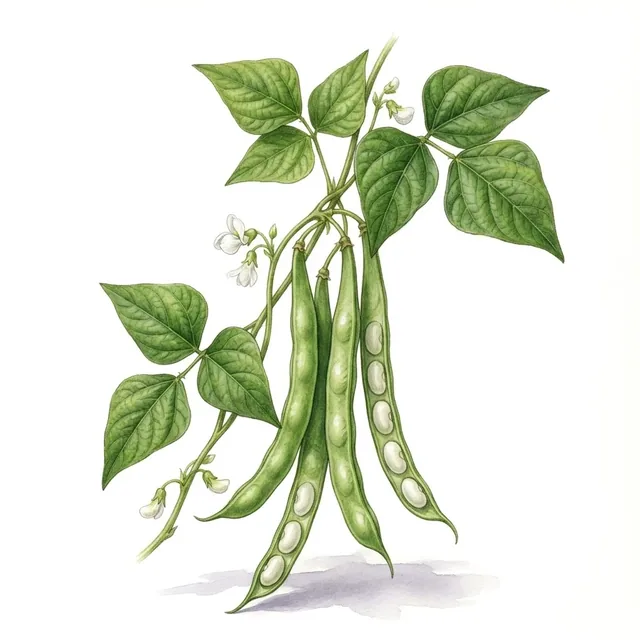 Haricot A Rames Blanc de Juillet, illustration botanique