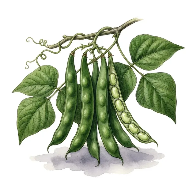 Haricot à rames mangetout Helda type Sabre, illustration botanique