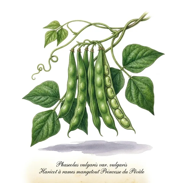Haricot à rames mangetout Princesse du Pévèle, illustration botanique