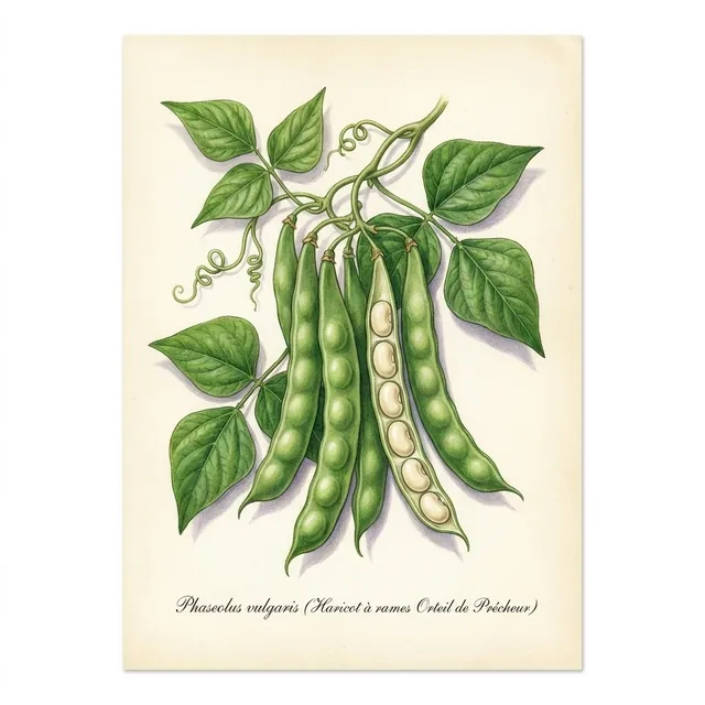 Haricot à rames Orteil de Précheur, illustration botanique