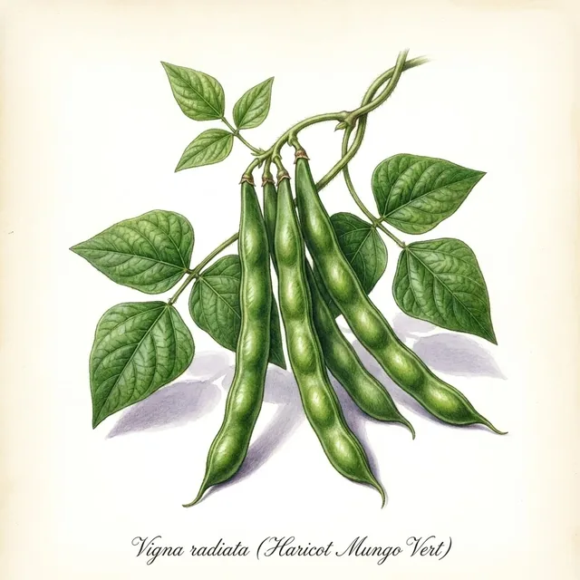 Haricot Mungo Vert, illustration botanique