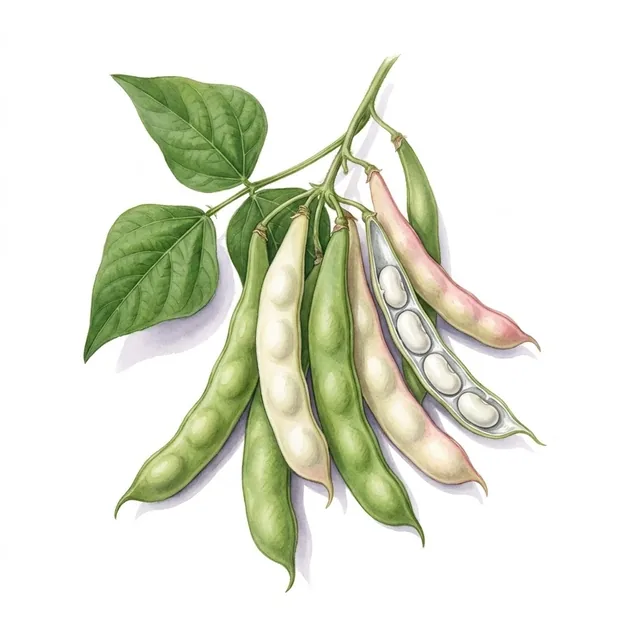 Haricot Nain A Ecosser Coco Blanc Precoce, illustration botanique