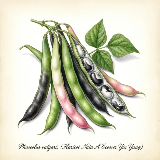 Haricot Nain A Ecosser Yin Yang, illustration botanique