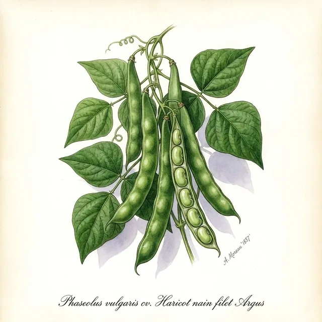 Haricot nain filet Argus, illustration botanique