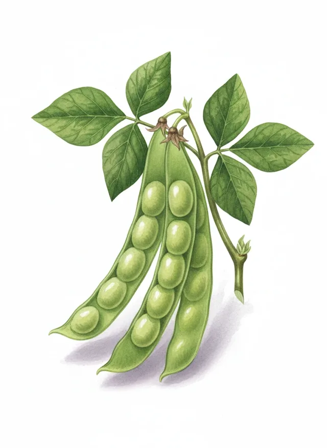 Haricot Nain Flageolet de Touraine A Ecosser, illustration botanique