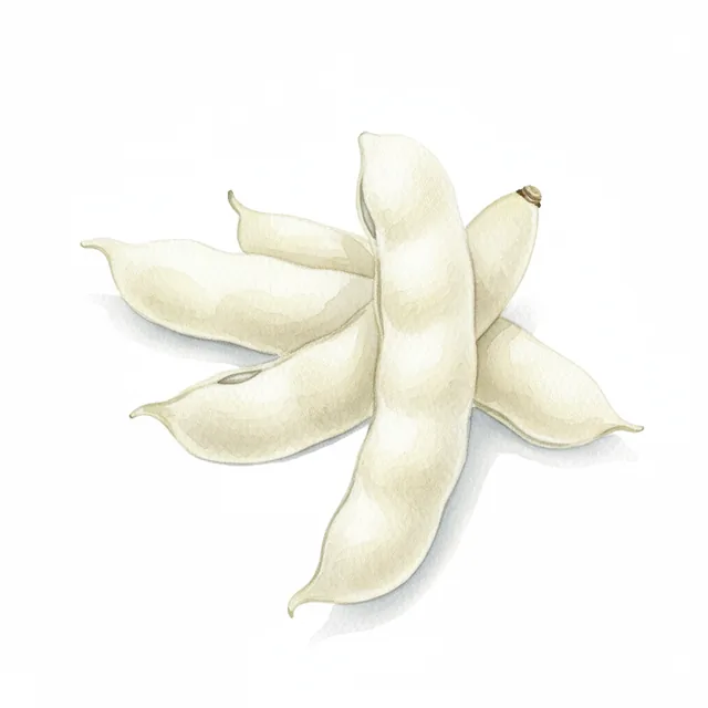 Haricot Nain Lingot ou Suisse Blanc A Ecosser, illustration botanique