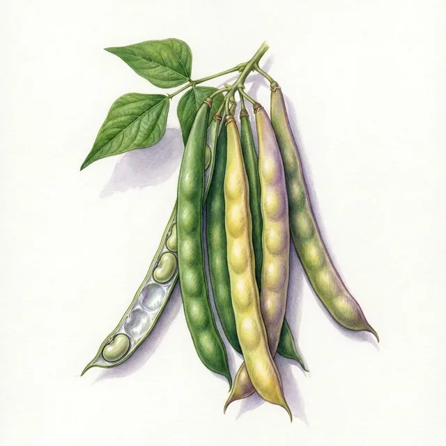 Haricot Nain Mangetout Beurre Major, illustration botanique