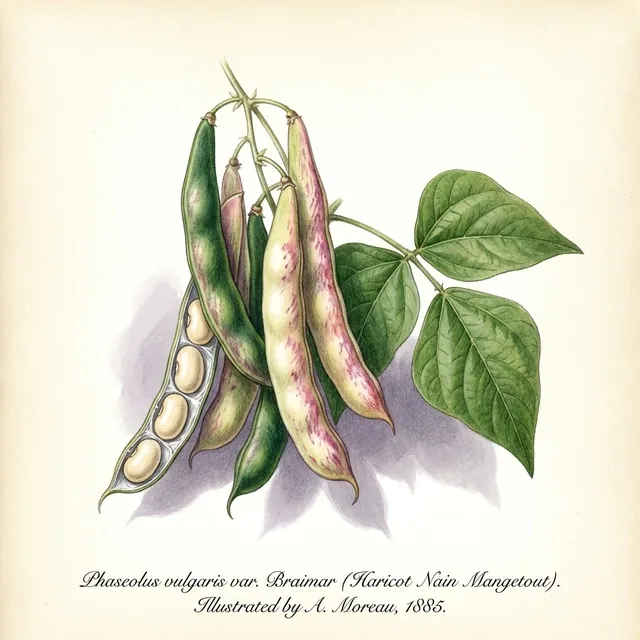 Haricot Nain Mangetout Braimar, illustration botanique