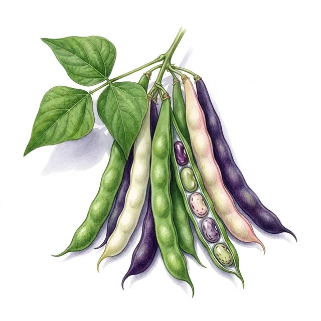 Haricot Nain Mangetout Plat En Melange, illustration botanique