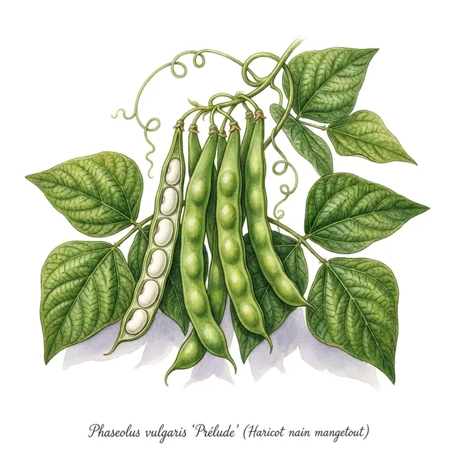 Haricot nain mangetout Prélude, illustration botanique