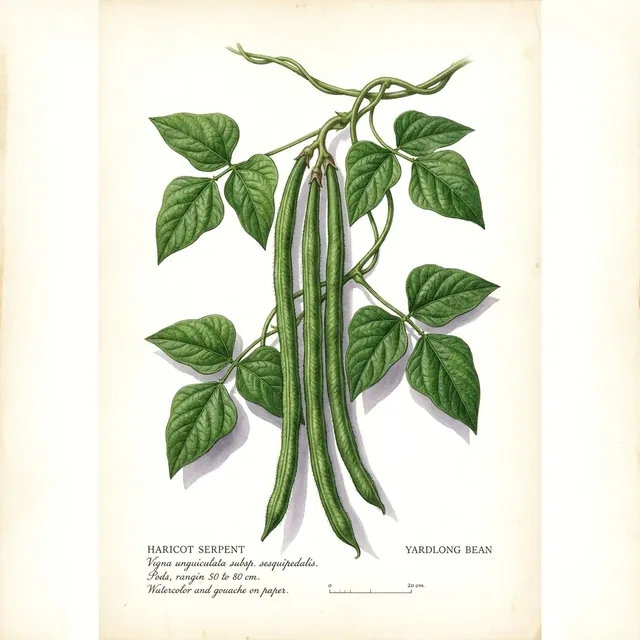 Haricot Serpent ou Dolique Asperge Vert, illustration botanique