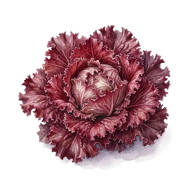 Laitue A Couper Lollo Rossa, illustration botanique