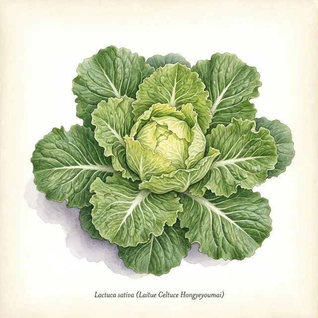 Laitue Celtuce Hongyeyoumai, illustration botanique