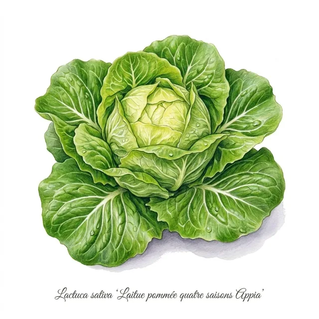 Laitue pommée quatre saisons Appia, illustration botanique