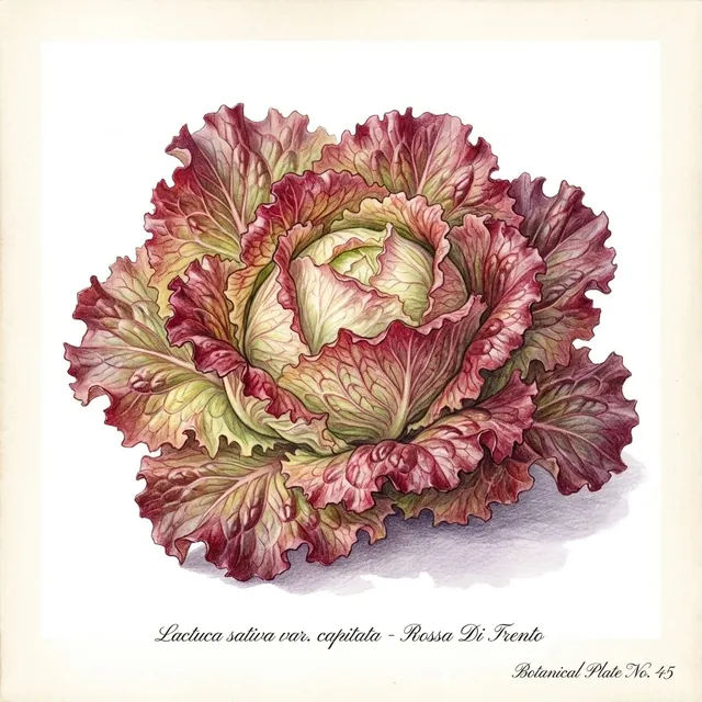 Laitue Pommee Rouge de Trente ou Rossa Di Trento, illustration botanique