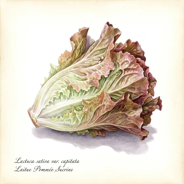 Laitue Pommee Sucrine, illustration botanique