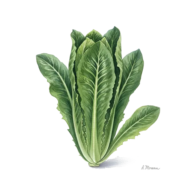 Laitue Romaine Chicon Des Charentes, illustration botanique