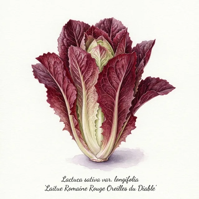 Laitue Romaine Rouge Oreilles du Diable, illustration botanique