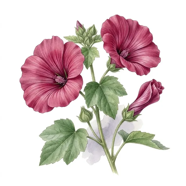 Lavatère à grandes fleurs, illustration botanique