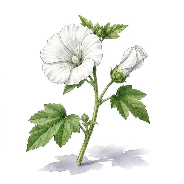 Lavatere Annuelle Mont Blanc, illustration botanique