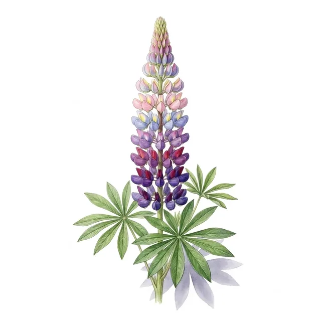 Lupin en mélange, illustration botanique