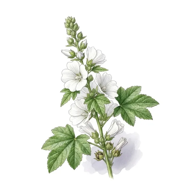 Mallow Malva verticillata, illustration botanique
