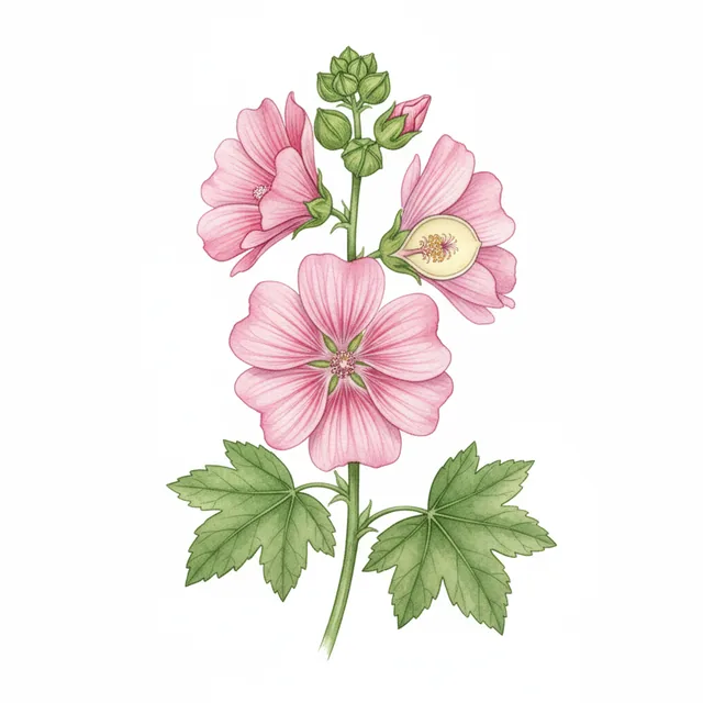 Mallow Rose, illustration botanique