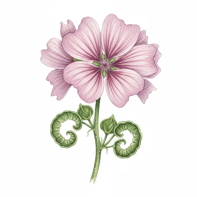 Mallow Verticulated mauve, illustration botanique