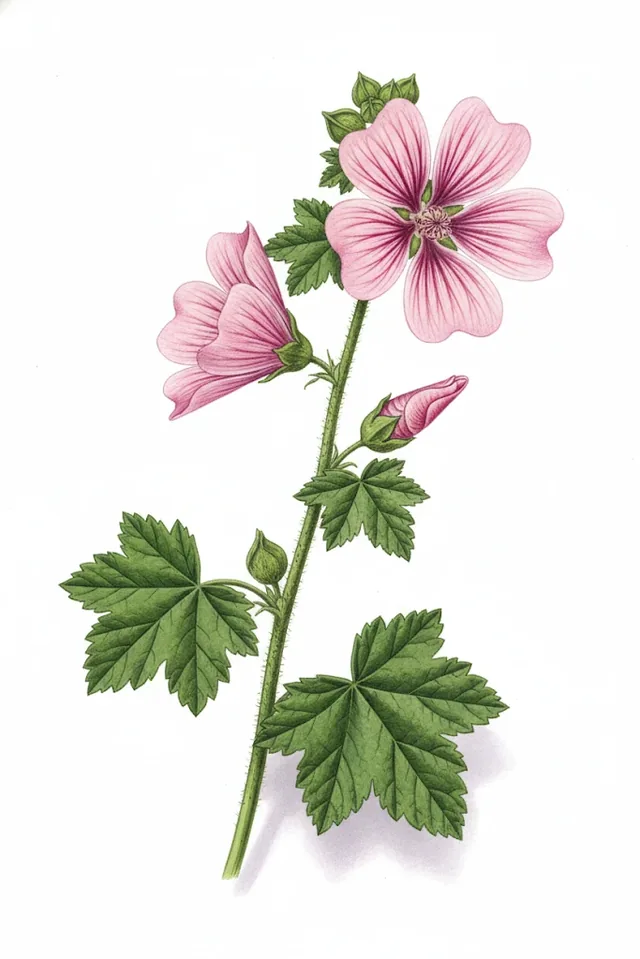 Mauve Musquee Rose Clair, illustration botanique