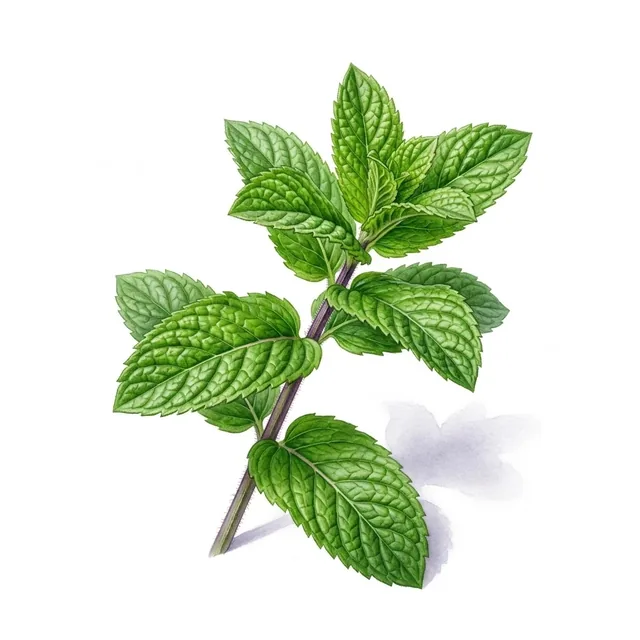 Menthe verte, type marocaine, illustration botanique