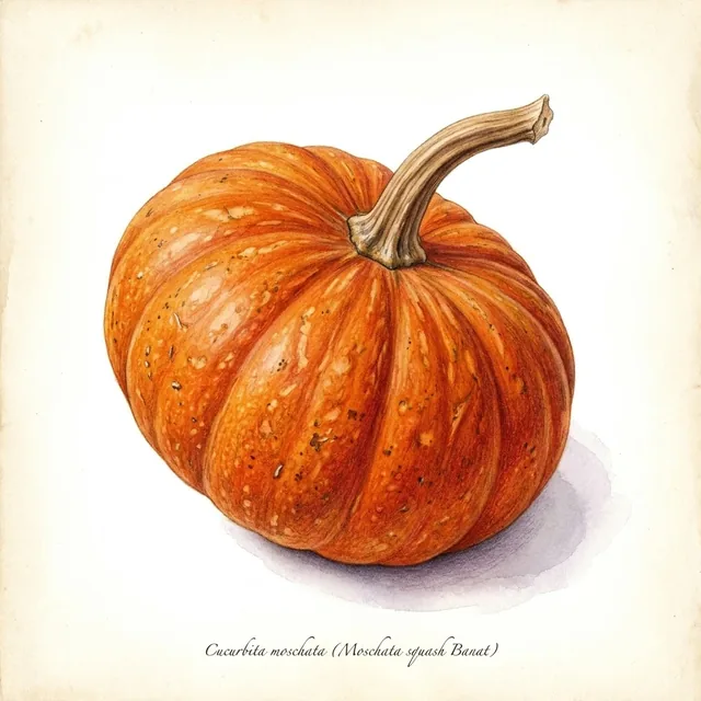 Moschata squash Banat, illustration botanique