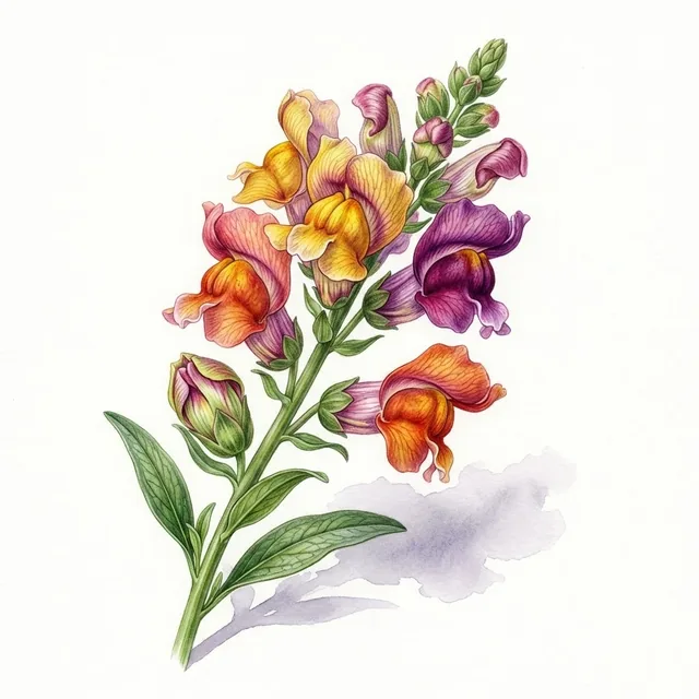 Muflier Flashy En Melange, illustration botanique