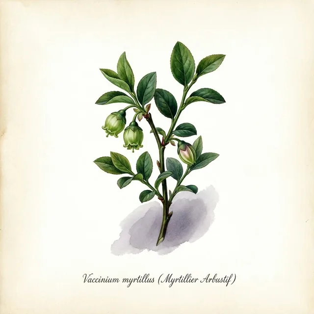 Myrtillier Arbustif, illustration botanique