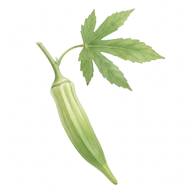 Okra Gombo Clemson Spineless, illustration botanique